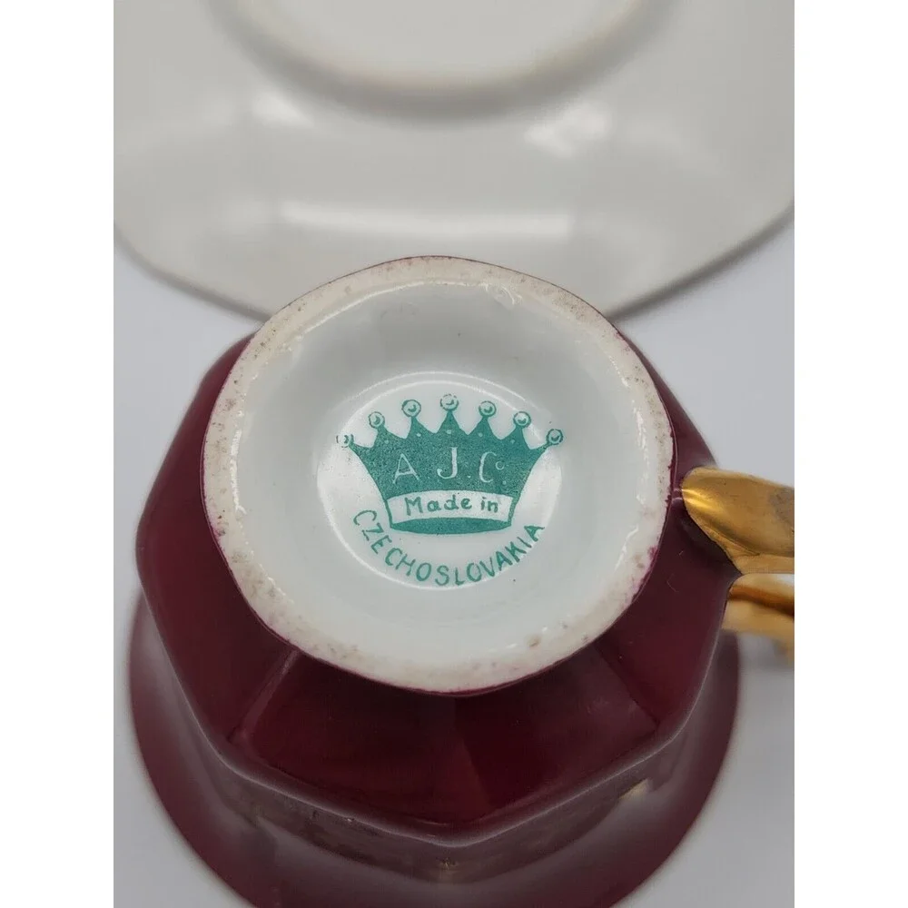 AJ Co Demitasse Teacup & Saucer made in Czechoslovakia Art Nouveau